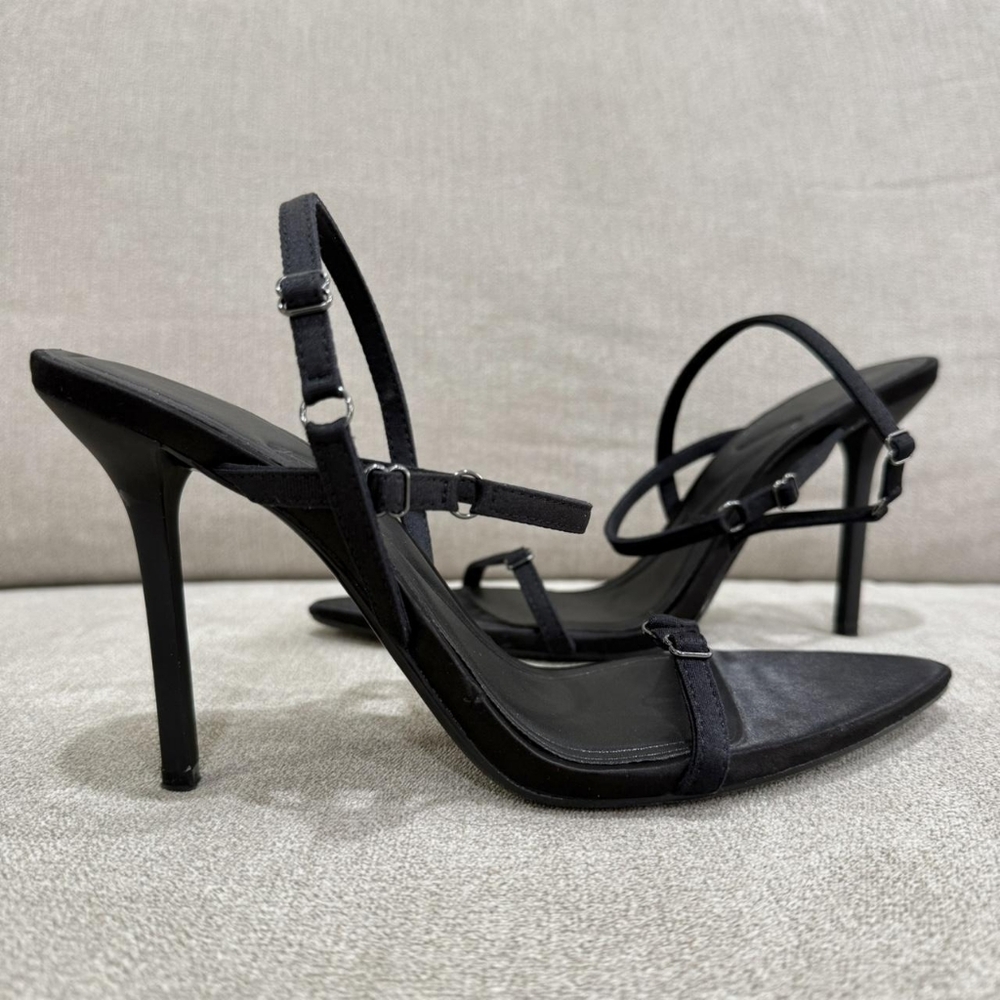 Zara Black Pointed Toe Strappy Heels